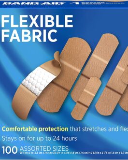 Band-Aid Brand Flexible Fabric Adhesive Bandages for Wound Care & First Aid, Assorted Sizes, 100 Ct, Beige