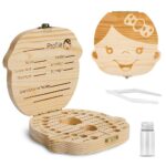 Baby Tooth Box ,Wooden Kids Keepsake Organizer for Baby Teeth, Cute Children Tooth Container with Tweezers and lanugo Bottle to Keep the Childhood Memory (Girl)