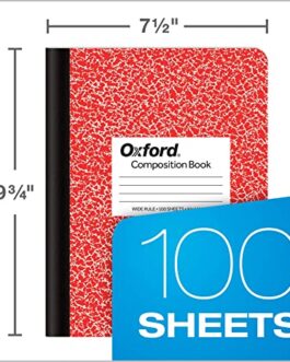 Oxford Composition Notebook 6 Pack, Wide Ruled Paper, 9-3/4 x 7-1/2 Inches, 100 Sheets, Assorted Marble Covers